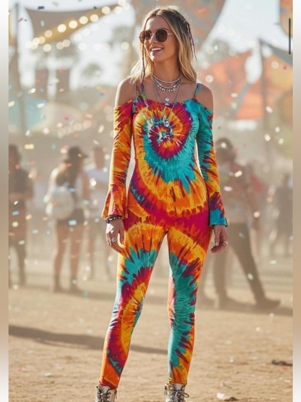 Fashion Nova Multicolor Tie-Dye Off-Shoulder Jumpsuit